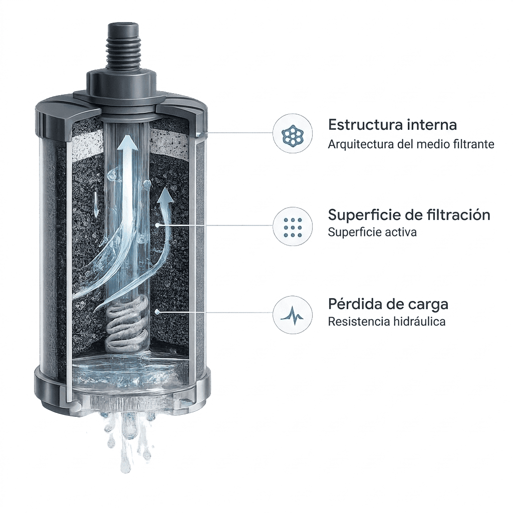 Sección técnica del filtro de agua por gravedad